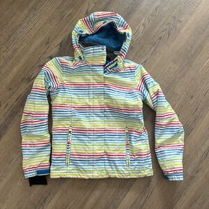 Roxy Girls 14 Large Regular Fit 5K Snowboard Ski Jacket Hood Colorful Stripe